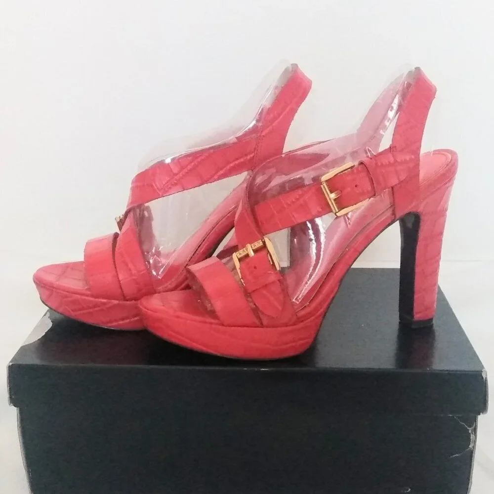 Lauren By Ralph Lauren Serrata Crocodile Pattern Heels Platform Shoes 7.5 - Picture 3 of 7